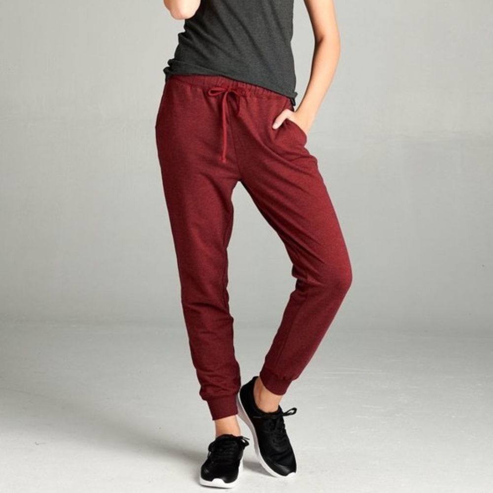 FRENCH TERRY DRAWSTRING JOGGERS in burgundy